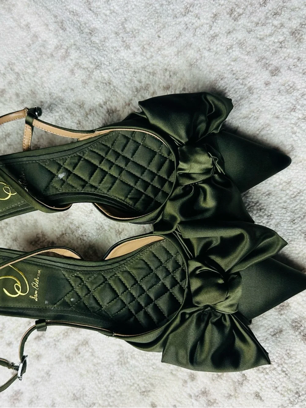 Sam Edelman Olive Satin Pointed Slingback Heels with Bow - Picture 6 of 11